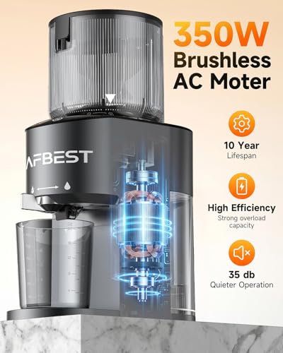 AFBEST Juicer Machines with 5.8" Large Chute, 2-in-1 Cold Press Juicer for Whole Vegetables Fruits Making Nut Milk, 100oz Capacity Masticating juicer for Daily Wellness, Easy to Clean, Premium Gray