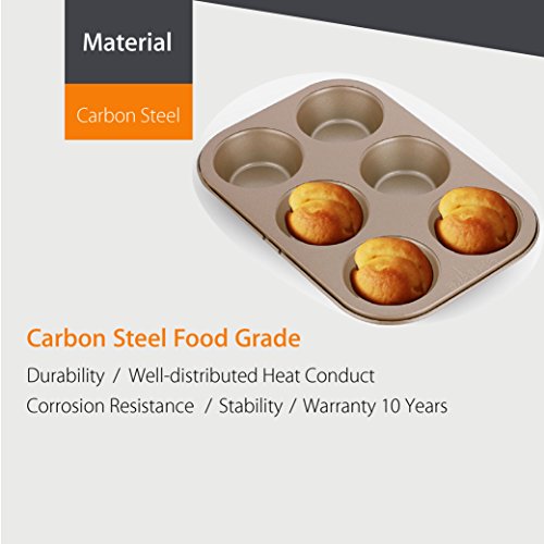 FORBAKE 6 Cups Carbon Steel Nonstick Bakeware Muffin Pan