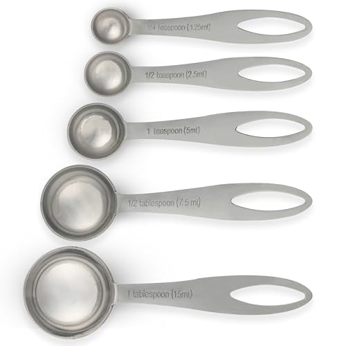 EHOMEA2Z 5-Piece Stainless Steel Measuring Spoon Set for Cooking and Baking, Heavy Duty, Fits in Spice Jars, Accurate for Dry and Liquid Ingredients