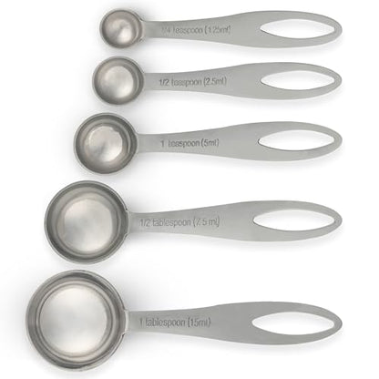 EHOMEA2Z 5-Piece Stainless Steel Measuring Spoon Set for Cooking and Baking, Heavy Duty, Fits in Spice Jars, Accurate for Dry and Liquid Ingredients