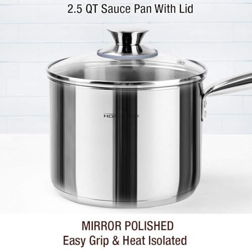 HOMICHEF 14-Piece Nickel Free Stainless Steel Cookware Set - Nickel Free Pots and Pans Set - Non-Toxic, Healthy Induction Cookware