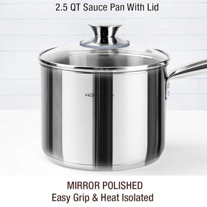 HOMICHEF 14-Piece Nickel Free Stainless Steel Cookware Set - Nickel Free Pots and Pans Set - Non-Toxic, Healthy Induction Cookware