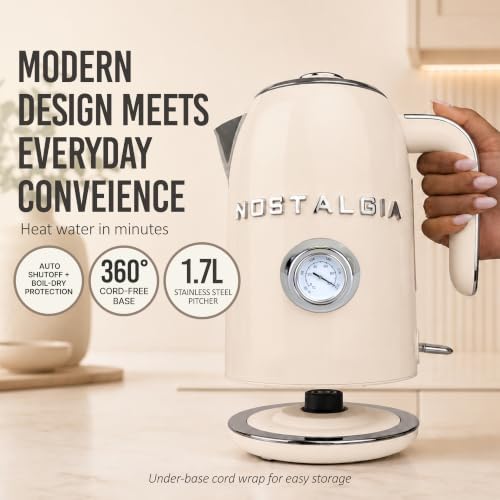 Nostalgia Retro Electric Kettle,1.7L Enamel-Coated Stainless Steel - Cream