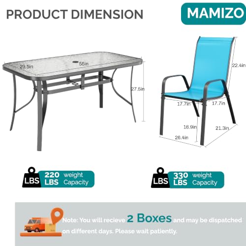 MAMIZO 7 Pieces Patio Dining Set for 6, Glass Table and Textilene Chairs