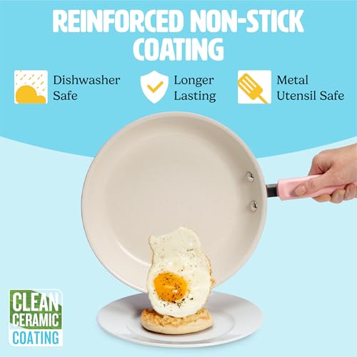Tasty Clean Ceramic Non-Stick Aluminum Cookware Set, Tempered Glass Lid, Dishwasher Safe, 16-Piece, Pink