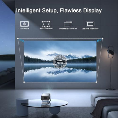 [3000 ANSI & Officially-Licensed APP] 4K Projector with WiFi and Bluetooth for Display Booths, Auto Focus Keystone & Dolby Audio, Smart Outdoor Projector with Adjustable Stand for Home Bedroom (grey）