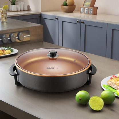 MIOAOTCE 16" Extra Large Electric Skillet with lid, Nonstick Coating Electric Frying Pan, 1500W Quick & Even Heating, 5 Adjustable Temperature Control, Tempered Glass Lid & Cool-Touch Handles