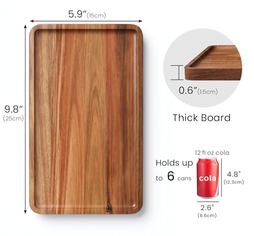 VERTORGAN 2 Pack Acacia Wood Serving Tray,9.8x5.9 Inch Decorative Trays Platter for Coffee Table,Living Room,Bar,Party,Mini Charcuterie Boards Cheese Board,Home Decor