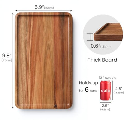 VERTORGAN 2 Pack Acacia Wood Serving Tray,9.8x5.9 Inch Decorative Trays Platter for Coffee Table,Living Room,Bar,Party,Mini Charcuterie Boards Cheese Board,Home Decor