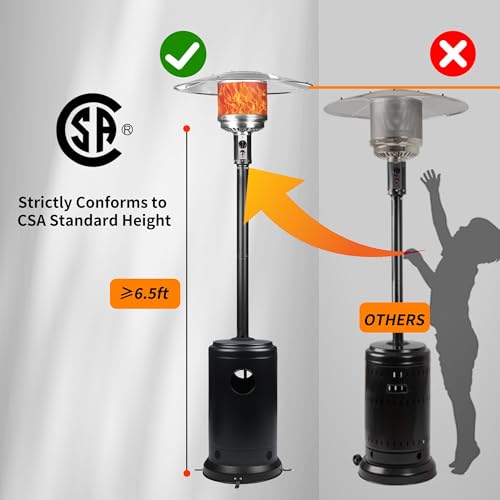 Ignovate 50,000 BTU Outdoor Propane Patio Heater with Wheels – Durable Powder-Coated Steel Gas Heater with Easy Ignition & Safety Shut-Off for Patio, Backyard, Garden, Restaurant