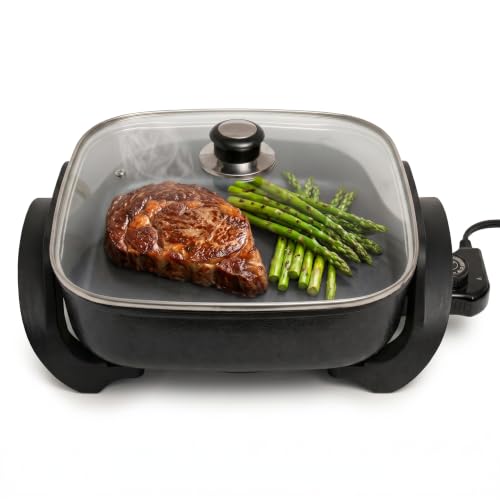 Moss & Stone Square Electric Skillet with Lid, 12-Inch Nonstick Frying Pan