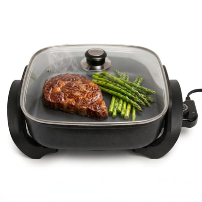Moss & Stone Square Electric Skillet with Lid, 12-Inch Nonstick Frying Pan