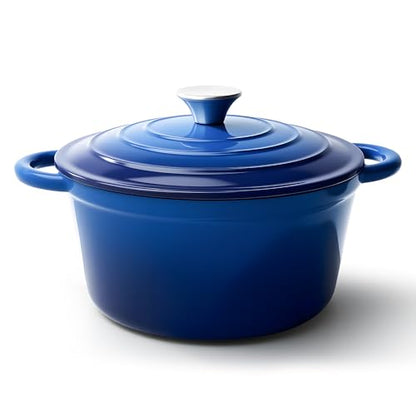 6 Quart Dutch Oven Pot with Lid, Non Stick Enameled Cast Iron Dutch Oven for Bread Baking, Heavy-Duty, Oven Safe Ceramic Cookware Up to 500°F for Baking, Braising, Stews, Roasting, Blue