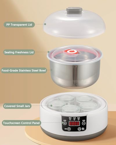 36 Hour Yogurt Maker, Automatic Digital Yoghurt Maker with Constant Temperature Control and Timer, Multifunctional Probiotic Yogurt Machine for Home Cheese, Fruit Wine (With 4 Glass Jars 42 Ozs)