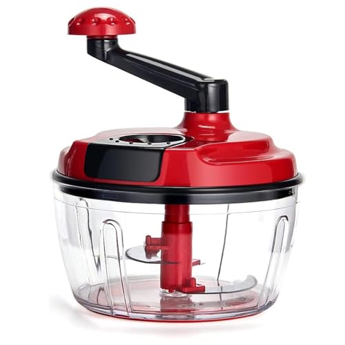 Multi-Functional Manual Food Processor,8 Cup Hand-powered Crank Chopper,Mincer Blender with Clear Container,for Vegetables Meat Fruits Nuts Herbs Onions (White)