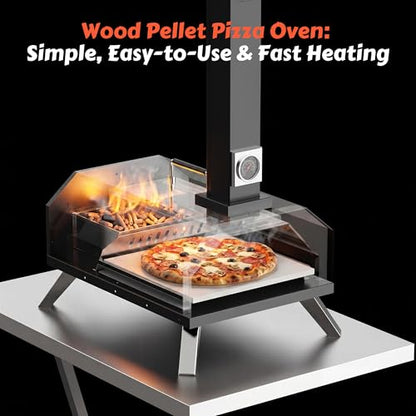 Pizza Oven Outdoor With a Thermometer, Portable Wood Fire Pizza Oven Stainless Steel Pizza Maker for Backyard or Outside Camping, Pizza Stone(11.25inch*11.25inch)