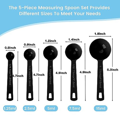 Stainless Steel Measuring Spoons Set of 5, Metal Measuring Cups for Liquid/Food/Kitchen/Baking (Black)
