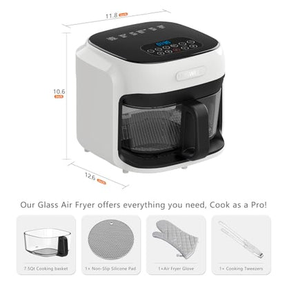 BOSWELL 7.5 QT Large Glass Air Fryer, 6-1 Preset Cook Modes