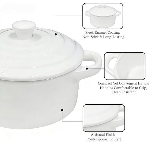 Mini Cocotte Set of 4, 15 oz Ceramic Mini Dutch Ovens with Lids and Handles, Small Casserole Dishes for Baking, Soufflé and Baked Desserts, Oven Microwave Dishwasher Safe