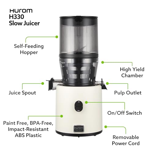 Hurom H330 Cold Press Juicer Machine — Charcoal — Self-Feeding Masticating Slow Juicer for Whole Fruits & Vegetables, Quiet Motor, BPA-Free, Easy Clean, Eco-Friendly, 15-Year Warranty, Made in Korea