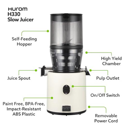 Hurom H330 Cold Press Juicer Machine — Charcoal — Self-Feeding Masticating Slow Juicer for Whole Fruits & Vegetables, Quiet Motor, BPA-Free, Easy Clean, Eco-Friendly, 15-Year Warranty, Made in Korea