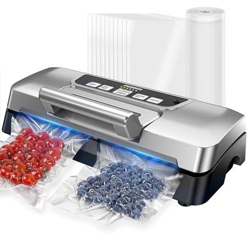 Next Gen Vacuum Sealer Machine, Potane Double Pump Food Vacuum Saver With Smart Visual Status System, Full Auto/Manual Functions, Built-in Safety Cutter&Guided Seal Bar, Start Kit Bags to Seal a Meal