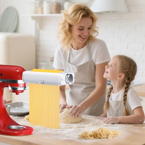 Pasta Maker Attachment for Kitchenaid/ Cuisinart Mixers, Noodle Maker 3 in 1 Set of Pasta Roller Fettuccine Cutter Spaghetti Cutter and Cleaning Brush, Electric Pasta Makers White