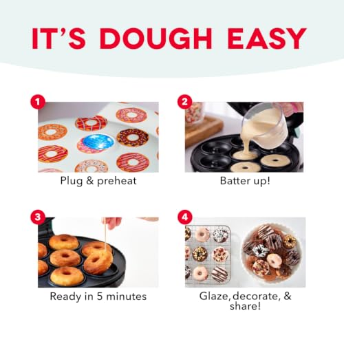 Dash Mini Donut Maker Machine for Kid-Friendly Breakfast, Snacks, Desserts & More with Non-stick Surface, Makes 7 Doughnuts, Donut Print