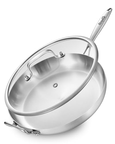 Bzayeat 14-Inch Tri-Ply Stainless Steel Frying Pan with Lid & Detachable Handle - Induction Compatible Skillet, Oven & Dishwasher Safe, Ideal for Frying, Sautéing & Simmering