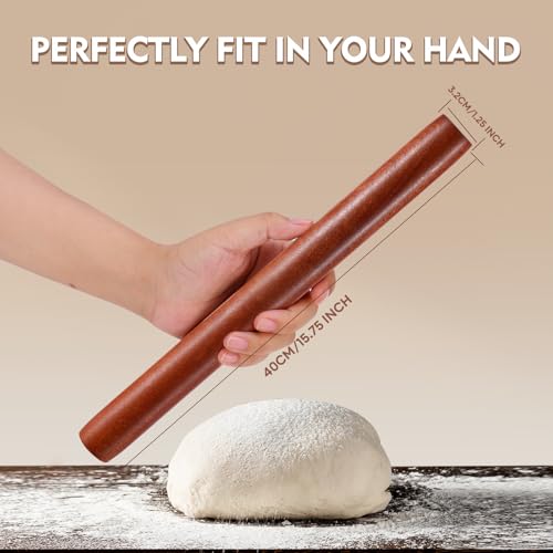 JuyVerq Wood Rolling Pin (15.75 Inches), Non-Stick Rolling Pin for Baking, Natural Sapele Wood Dough Roller for Pizza, Fondant, Pie, Cookie, Pastry, Essential Kitchen Tool
