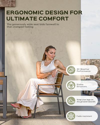 Vexwalx 5-Piece Outdoor Dining Set, Aluminum Dining Table Set for 4, Patio Table and Chairs Set with Umbrella Hole, All Weather HDPS Outdoor Table and Chairs for 4 (Gray-Teak)
