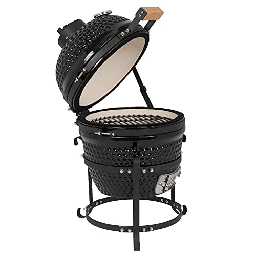 ROVSUN Kamado Charcoal Grill and Smoker with Cast Iron Grate, Portable, Best Small BBQ Grill for Indoor/Outdoor Use, 13’’ Mini Max, Black