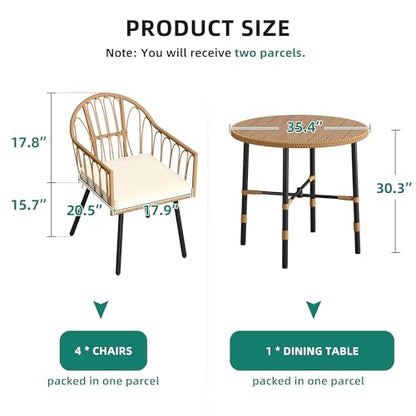 YITAHOME 5 Pieces Patio Dining Table Chair Set, Outdoor Table and Chairs with Umbrella Hole, Patio Furniture Set Outdoor Rattan Dining Table Set for Patio, Backyard, Balcony, Garden