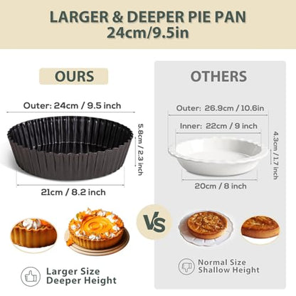 Vnray 2 Pack 9.5 inches Pie Pan with Removable Bottom for Baking, Deep Quiche Tart Pan Non Stick for Oven, Fluted Pie Dish Plate Tin for Apple, Pot Pies, Cheesecakes and Desserts