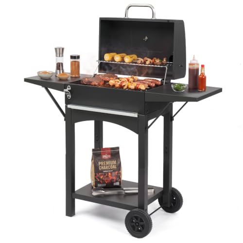 Outvita Charcoal Grill with 2 Side Tables, BBQ Grill with Lid & Chimney