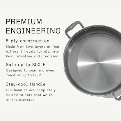 Made In Cookware | 10 Quart Stainless Steel Rondeau Pot w/Lid | 5 Ply Stainless Clad | Professional Cookware | Crafted in Italy | Induction Compatible