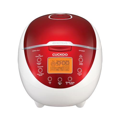 CUCKOO Micom Rice Cooker 6 Cup Uncooked / 12 Cup Cooked, Fuzzy Logic Rice Maker with Delay Timer & Keep Warm Setting, Versatile Food Steamer for Cooking, Non-Stick Inner Pot, Red (CR-0655F)