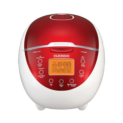 CUCKOO Micom Rice Cooker 6 Cup Uncooked / 12 Cup Cooked, Fuzzy Logic Rice Maker with Delay Timer & Keep Warm Setting, Versatile Food Steamer for Cooking, Non-Stick Inner Pot, Red (CR-0655F)