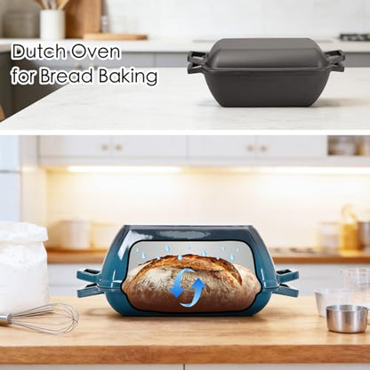 Flavehc Oval Cast Iron Dutch Oven for Bread Baking 12x8 Inch Pre-Seasoned Bread Pan with Lid 6QT Cast Iron Bread Dutch Oven for Sourdough