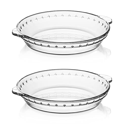 Sweejar Glass Pie Pan for Baking(2 pack), 9.5 Inches Round Baking Dish for Dinner, Non-Stick Pie Plate with Soft Wave Edge for Apple Pie, Pumpkin Pie, Pot Pies