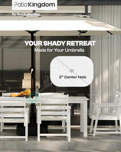 Patio Kingdom White 9-Piece Outdoor Dining Set with Beige 11FT Cantilever Umbrella, 75.2'' HDPE Table & Chairs for 8, Weather-Resistant Furniture with Umbrella Hole for Patio, Lawn, Poolside