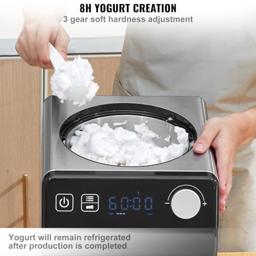 VEVOR Upright Automatic Ice Cream Maker with Built-in Compressor, 2 Quart No Pre-freezing Fruit Yogurt Machine, Stainless Steel Electric Sorbet Maker, 4 Modes Gelato Maker with Digital Display & Timer