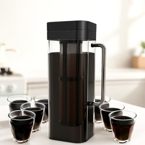 KitchenPrima SlimFit 64oz Cold Brew Coffee Maker, Leakproof and fits for fridge door, RV Essentials - BPA-Free Plastic with filter, Large 2L capacity, Iced Tea, Fruit Infused Pitcher, RV Accessory