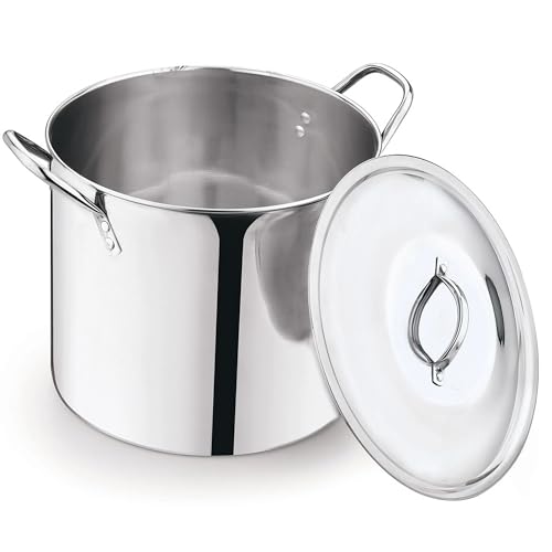 12 Quart Stainless Steel Stock Pot with Lid - Professional Grade Soup Pot for Pasta, Stews & Large Batches, Riveted Cool-Touch Handles, Commercial Kitchen Use