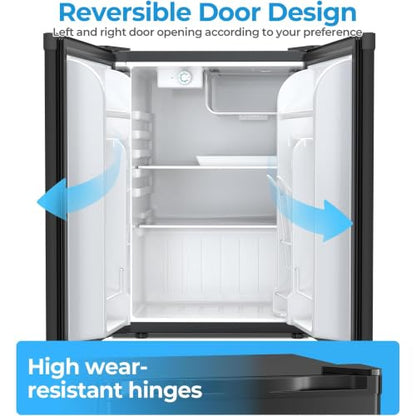 COWSAR 2.6 Cu.Ft Mini Fridge with Freezer, Freestanding Compact Refrigerator with Reversible Door & 7-Speed Thermostat, Small Fridge for Office, Apartment, Gameroom (BLACK)