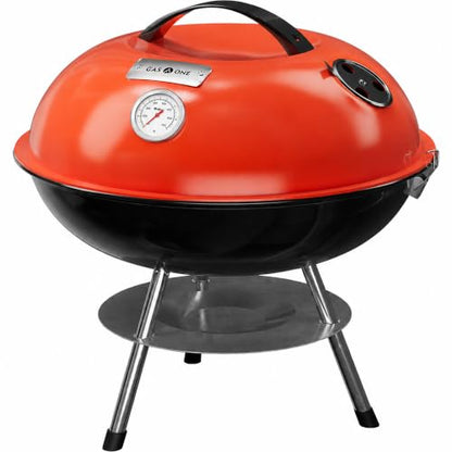 GasOne 14-inch Portable Charcoal Barbecue Grill with Thermometer – Red