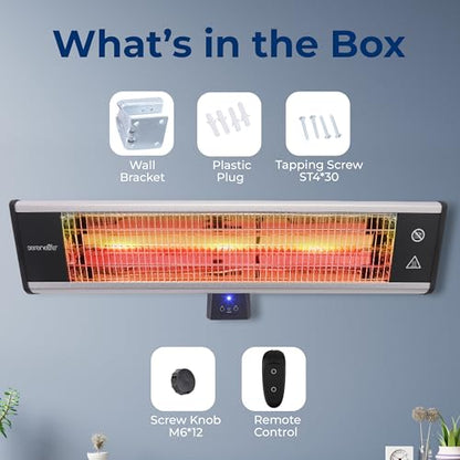 SereneLife Infrared Patio Heater, Wall-Mounted Electric Heater with Remote Control, 1500W, IP65 Approved, Odorless, Indoor/Outdoor for Patio, Restaurant, Backyard, Garage, Decks