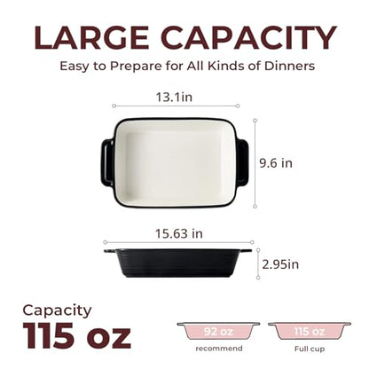 LIFVER Casserole Dish for Oven, 9x13 Ceramic Baking Dish, 115oz Large Lasagna Pan, Durable Deep Baking Pan with Handles, Oven Safe, Home & Kitchen Decor Gifts, Black