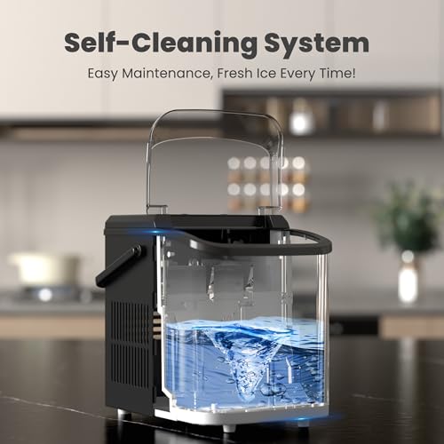 DUMOS Countertop Ice Maker with Handle, 26lbs/24H Portable Ice Machine, 9 Bullet Cubes Ready in 6 Mins, Self-Cleaning, Quiet Compact for Home, Kitchen, RV, Camping, Modern Black
