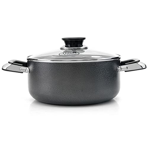 Alpine Cuisine 16 Quart Non-stick Stock Pot with Tempered Glass Lid and Carrying Handles, Multi-Purpose Cookware Aluminum Dutch Oven for Braising, Boiling, Stewing